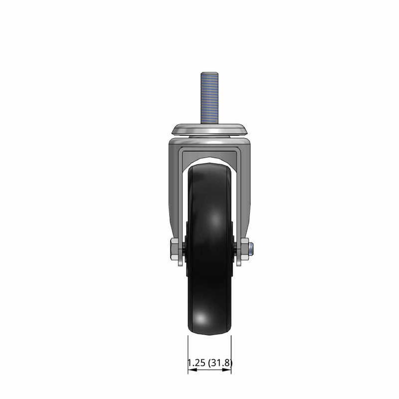 5"x1.25" Polyolefin Wheel 1/2"x1.5" Threaded Stem Swivel Caster