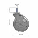 5"x1.25" TPR BB Wheel 1/2"x1.5" Threaded Stem Side Locking Caster
