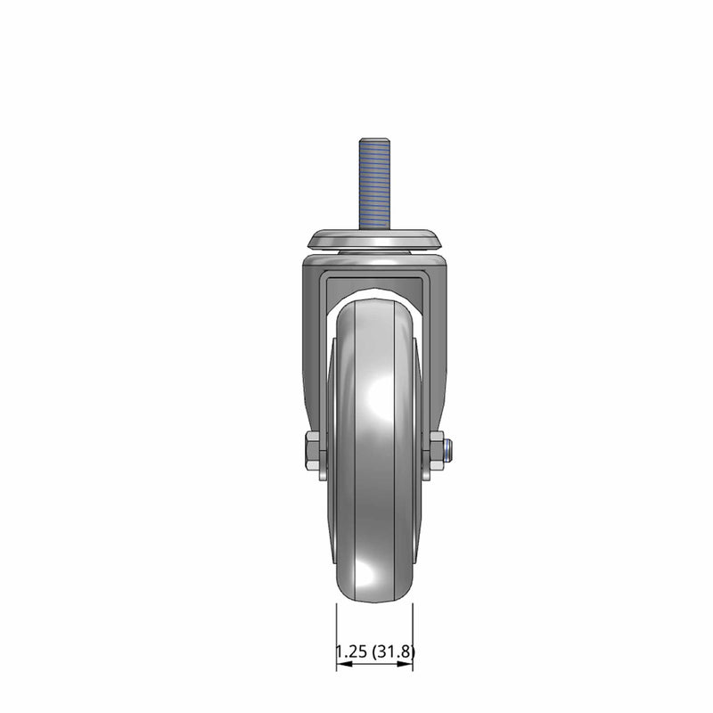5"x1.25" TPR BB Wheel 1/2"x1.5" Threaded Stem Swivel Caster