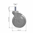 5"x1.25" TPU BB Wheel 1/2"x1.5" Threaded Stem Side Locking Caster