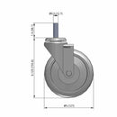 5"x1.25" TPU BB Wheel 1/2"x1.5" Threaded Stem Swivel Caster