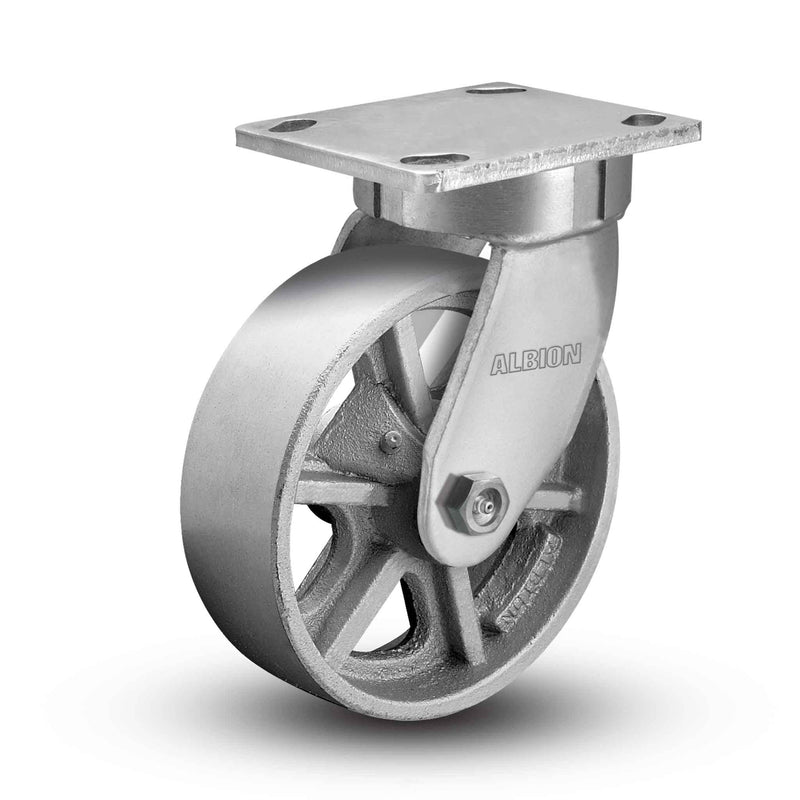 Main view of an Albion Casters 6" x 2" wide wheel Swivel caster with 4" x 4-1/2" top plate, without a brake, CA - Cast Iron wheel and 1400 lb. capacity part