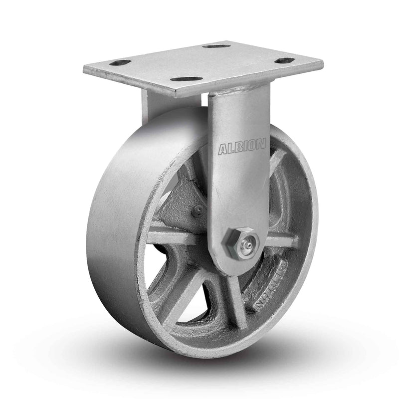 Main view of an Albion Casters 4" x 2" wide wheel Rigid caster with 4" x 4-1/2" top plate, without a brake, CA - Cast Iron wheel and 1000 lb. capacity part
