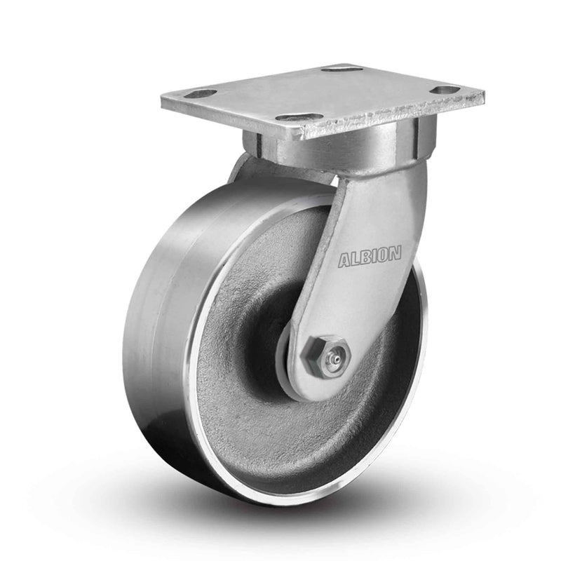 Main view of an Albion Casters 6" x 2" wide wheel Swivel caster with 4" x 4-1/2" top plate, without a brake, FS - Drop-Forged Steel wheel and 1700 lb. capacity part