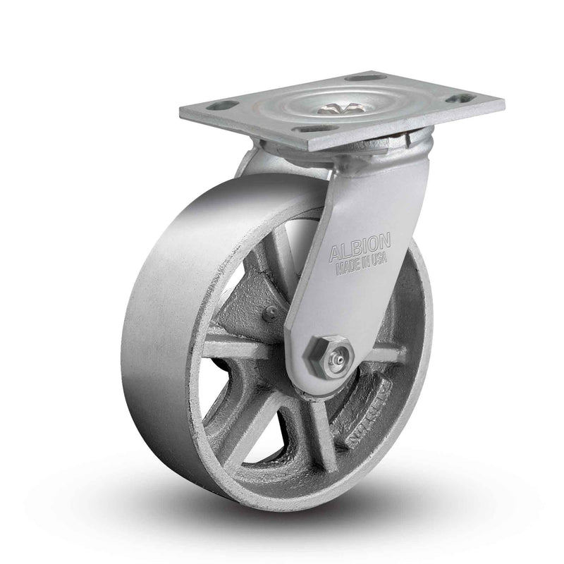 Main view of an Albion Casters 4" x 2" wide wheel Swivel caster with 4" x 4-1/2" top plate, without a brake, CA - Cast Iron wheel and 800 lb. capacity part