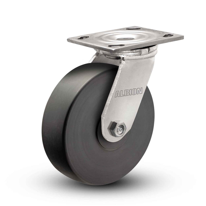Main view of an Albion Casters 8" x 2" wide wheel Swivel caster with 4" x 4-1/2" top plate, without a brake, NX - Trionix Polymer wheel and 1250 lb. capacity part