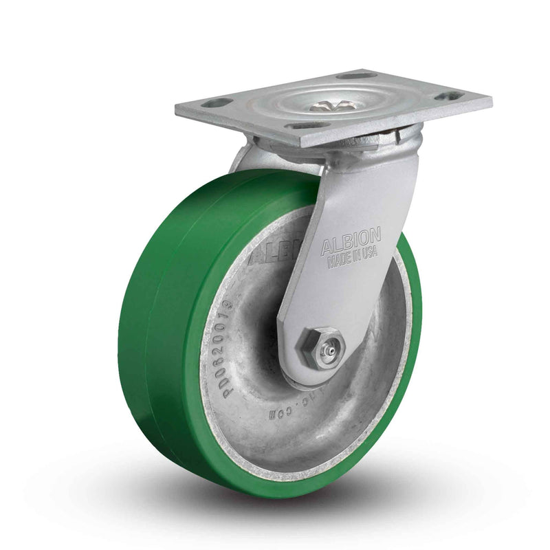 Main view of an Albion Casters 5" x 2" wide wheel Swivel caster with 4" x 4-1/2" top plate, without a brake, PD - Polyurethane (Aluminum Core) wheel and 1050 lb. capacity part