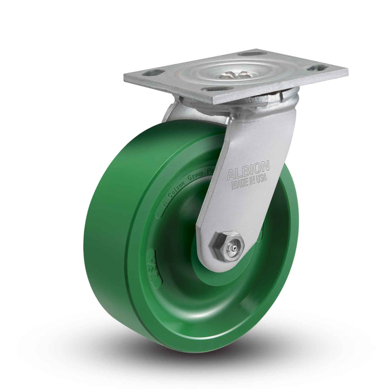 Main view of an Albion Casters 5" x 2" wide wheel Swivel caster with 4" x 4-1/2" top plate, without a brake, XI - X-treme Solid Polyurethane wheel and 1000 lb. capacity part
