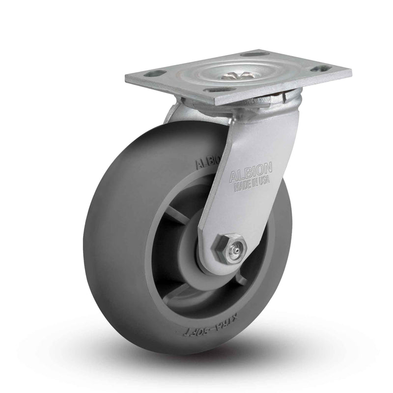 Main view of an Albion Casters 6" x 2" wide wheel Swivel caster with 4" x 4-1/2" top plate, without a brake, XR - X-tra Soft Rubber (Round) wheel and 450 lb. capacity part