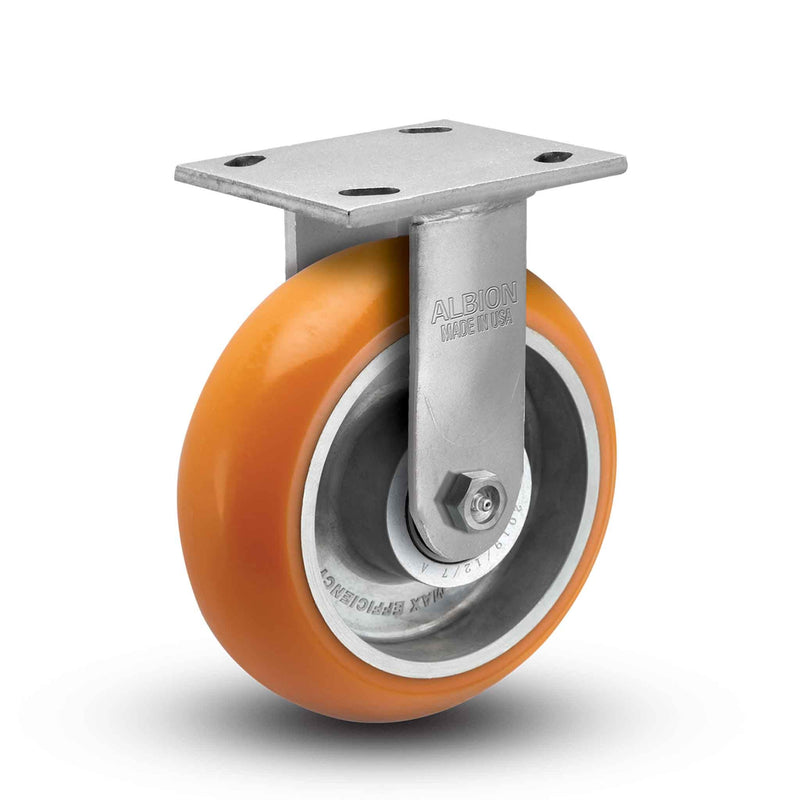 Main view of an Albion Casters 4" x 2" wide wheel Rigid caster with 4" x 4-1/2" top plate, without a brake, AN - Round Polyurethane (Aluminum Core) wheel and 800 lb. capacity part