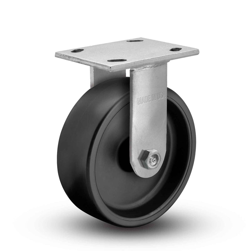 Main view of an Albion Casters 8" x 2" wide wheel Rigid caster with 4" x 4-1/2" top plate, without a brake, PB - Polypropylene (Black) wheel and 900 lb. capacity part