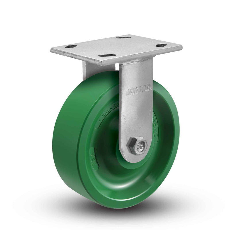 Main view of an Albion Casters 6" x 2" wide wheel Rigid caster with 4" x 4-1/2" top plate, without a brake, XI - X-treme Solid Polyurethane wheel and 1000 lb. capacity part