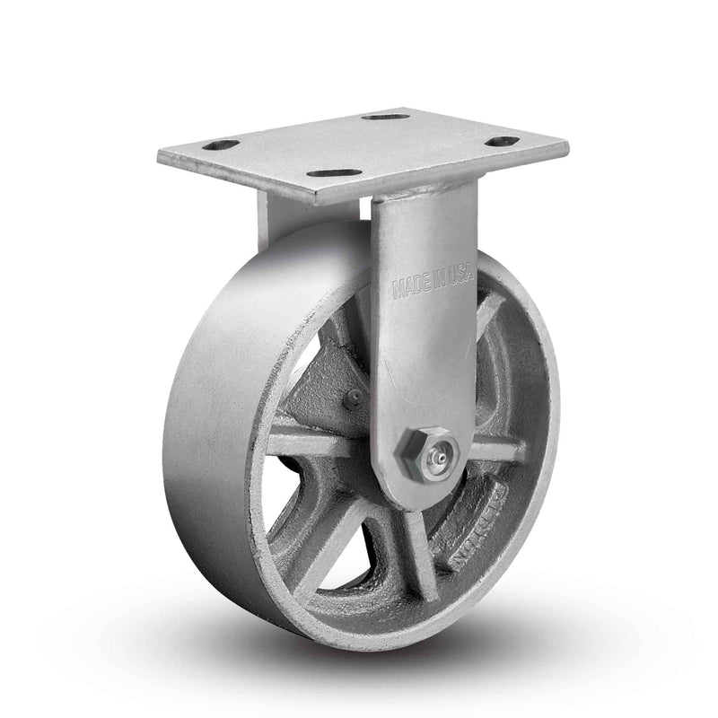Main view of an Albion Casters 6" x 2" wide wheel Rigid caster with 4" x 4-1/2" top plate, without a brake, CA - Cast Iron wheel and 1200 lb. capacity part