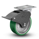 Main view of an Albion Casters 5" x 2" wide wheel Swivel caster with 4" x 4-1/2" top plate, with a top total locking brake, PD - Polyurethane (Aluminum Core) wheel and 1050 lb. capacity part