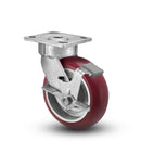 Main view of an Albion Casters 4" x 2" wide wheel Swivel caster with 4" x 4-1/2" top plate, with a side locking brake, AX - Round Polyurethane (Aluminum Core) wheel and 800 lb. capacity part