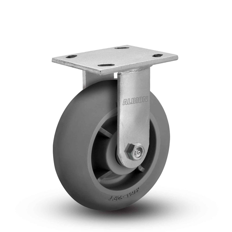 Main view of an Albion Casters 6" x 2" wide wheel Rigid caster with 4" x 4-1/2" top plate, without a brake, XR - X-tra Soft Rubber (Round) wheel and 450 lb. capacity part