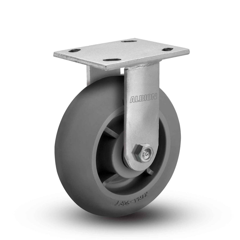 Main view of an Albion Casters 8" x 2" wide wheel Rigid caster with 4" x 4-1/2" top plate, without a brake, XR - X-tra Soft Rubber (Round) wheel and 600 lb. capacity part