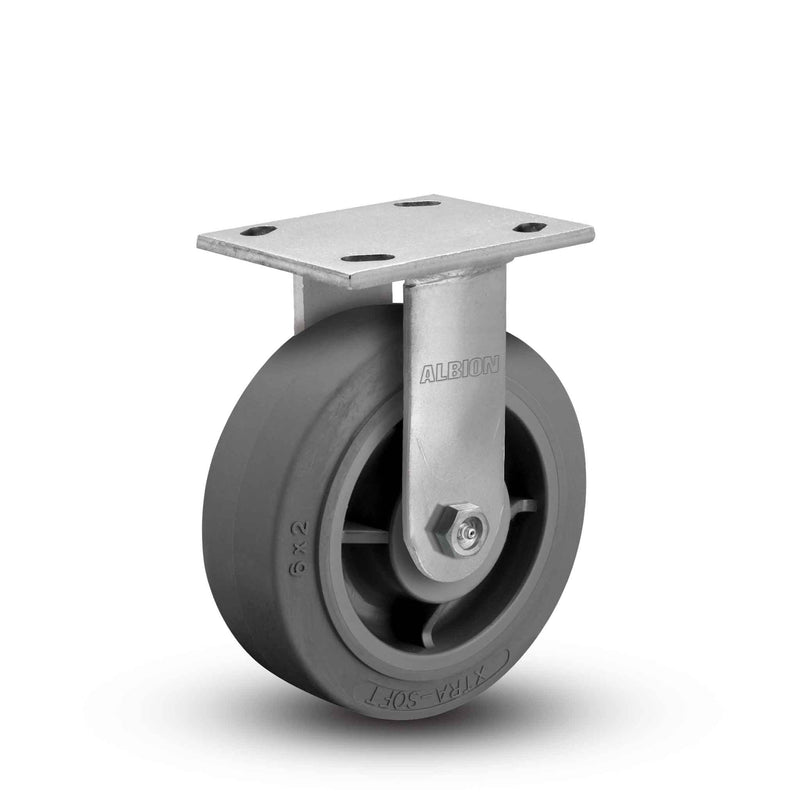 Main view of an Albion Casters 4" x 2" wide wheel Rigid caster with 4" x 4-1/2" top plate, without a brake, XS - X-tra Soft Rubber (Flat) wheel and 350 lb. capacity part