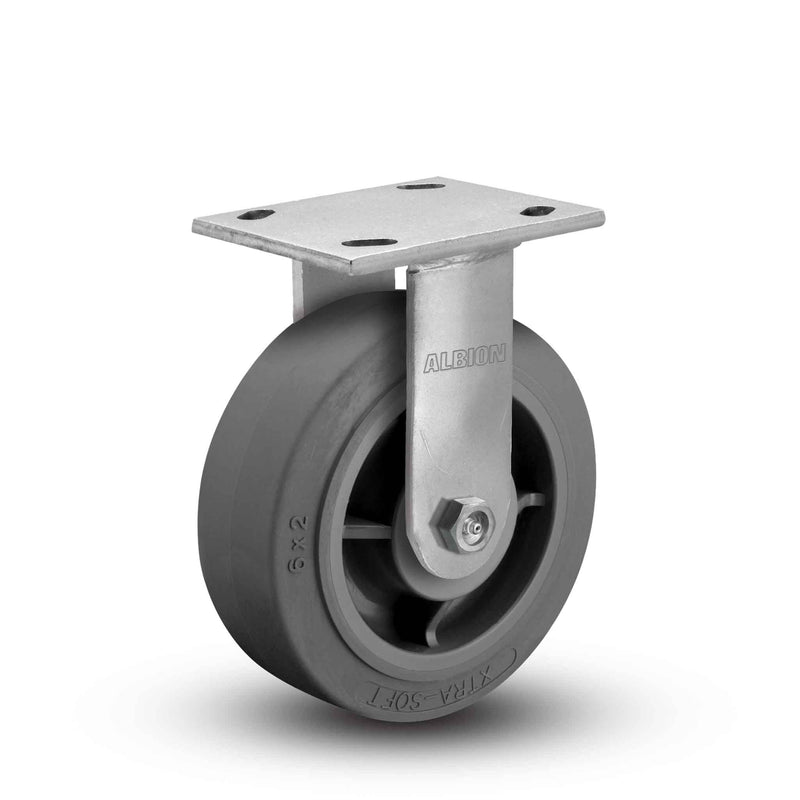 Main view of an Albion Casters 5" x 2" wide wheel Rigid caster with 4" x 4-1/2" top plate, without a brake, XS - X-tra Soft Rubber (Flat) wheel and 375 lb. capacity part