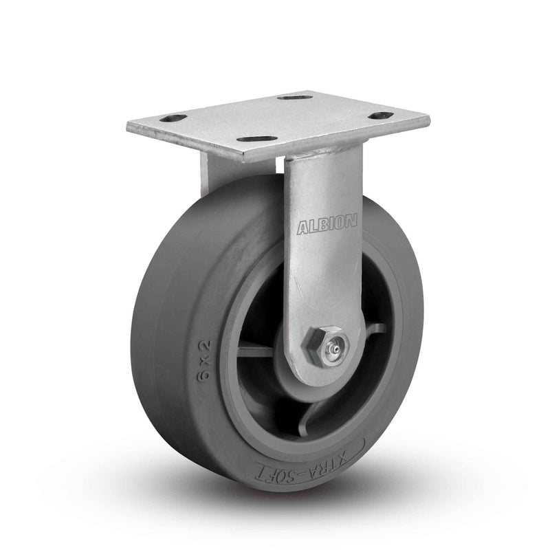 Main view of an Albion Casters 8" x 2" wide wheel Rigid caster with 4" x 4-1/2" top plate, without a brake, XS - X-tra Soft Rubber (Flat) wheel and 675 lb. capacity part