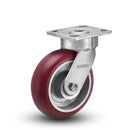 Main view of an Albion Casters 5" x 2" wide wheel Swivel caster with 4" x 4-1/2" top plate, without a brake, AX - Round Polyurethane (Aluminum Core) wheel and 1000 lb. capacity part