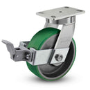 Main view of an Albion Casters 6" x 3" wide wheel Swivel caster with 6-1/4'' x 4-1/2'' top plate, with a top wheel lock brake, PY - Polyurethane (Cast Iron Core) wheel and 2000 lb. capacity part