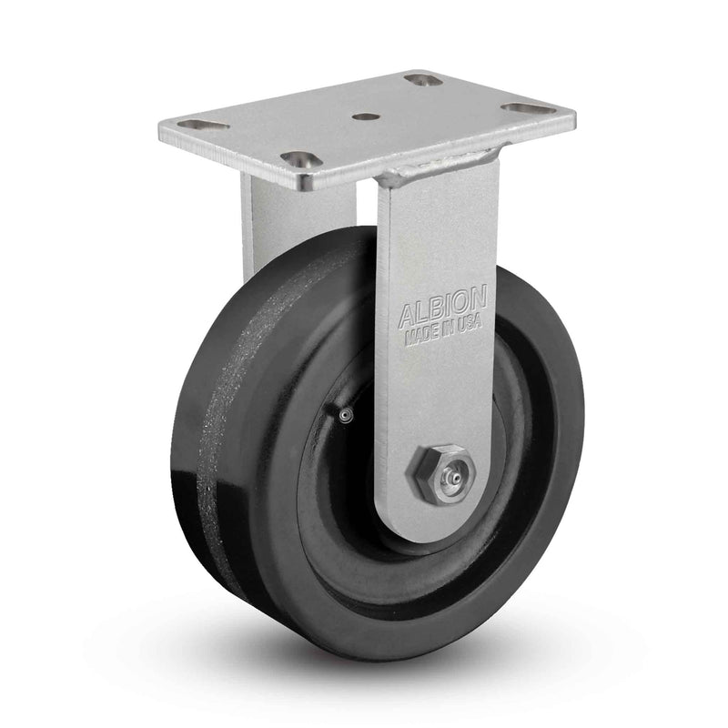 Main view of an Albion Casters 6" x 3" wide wheel Rigid caster with 6-1/4'' x 4-1/2'' top plate, without a brake, TM - Phenolic wheel and 2000 lb. capacity part