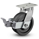 Main view of an Albion Casters 6" x 3" wide wheel Swivel caster with 6-1/4'' x 4-1/2'' top plate, with a top wheel lock brake, TM - Phenolic wheel and 2000 lb. capacity part