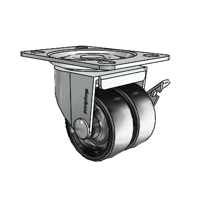 2" Low-Profile Polyolefin Dual Wheel Locking Caster with 2-5/8"x3-3/4" Plate