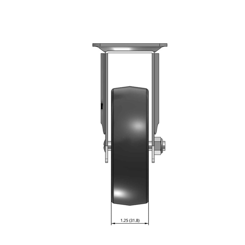 Top dimensioned CAD view of a MedCaster Casters 4" x 1.25" wide wheel Rigid caster with 2-1/2" x 3-5/8" top plate, without a brake, Thermoplastic Rubber wheel and 240 lb. capacity part