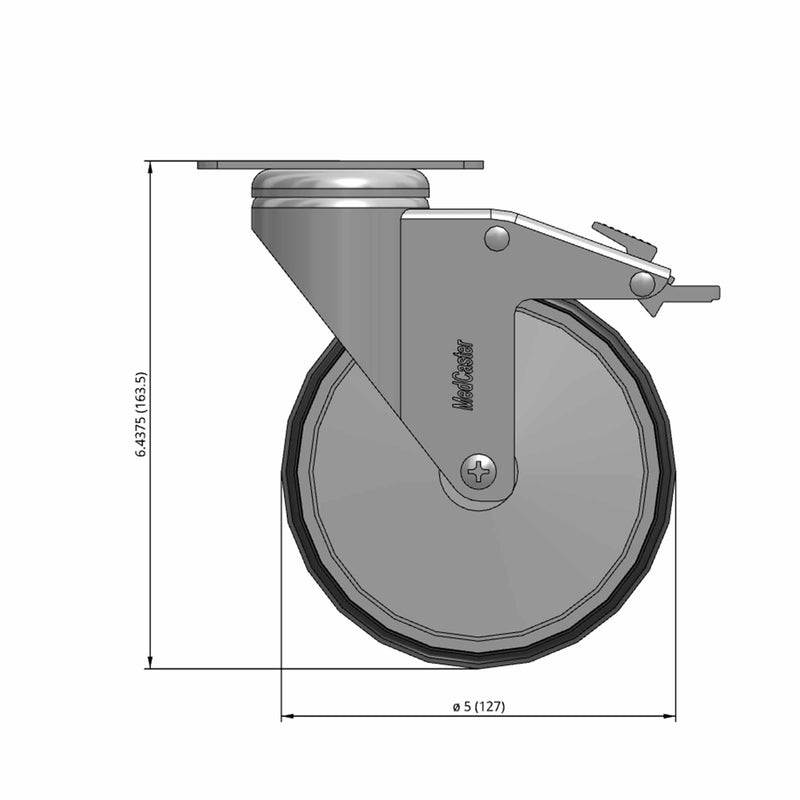 5"x1.25" Chrome Total Lock Plate Caster with Non-Marking TPR Wheel
