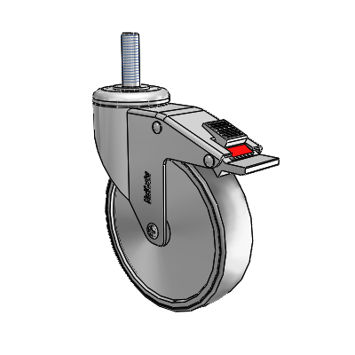 Chrome 5"x1.25" TPR Medical Caster with Total Lock and 1/2"-13NCx1-1/2" Thread