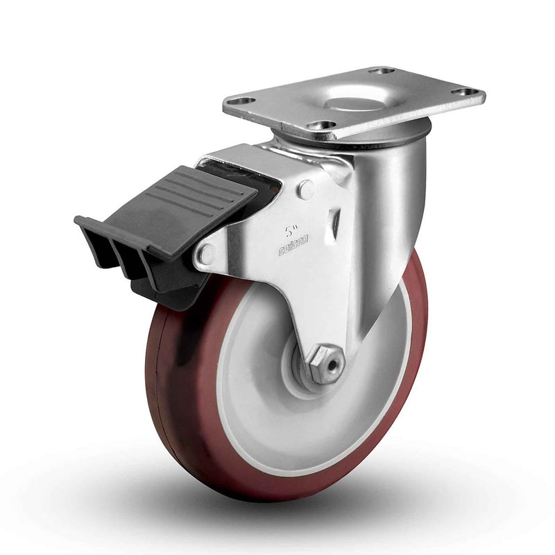 Main view of a Colson Casters 4" x 1.25" wide wheel Swivel caster with 2-1/2" x 3-5/8" top plate, with a top total locking brake, HI-TECH Polyurethane wheel and 275 lb. capacity part