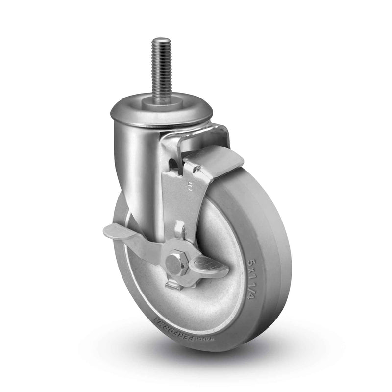 Main view of a Colson Casters 4" x 1.25" wide wheel Swivel caster with 1/2"-13 x 1-1/2" stud, with a side locking brake, Performa wheel and 300 lb. capacity part