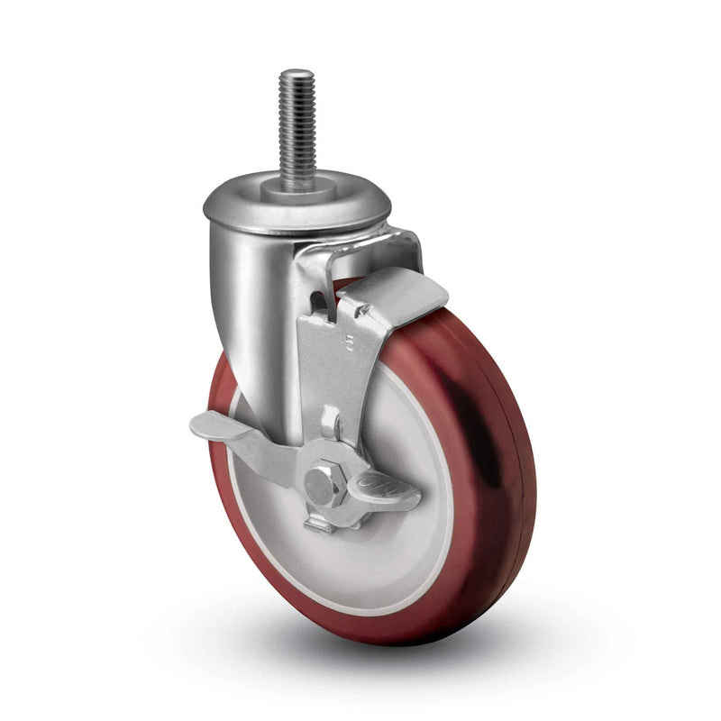 Main view of a Colson Casters 3.5" x 1.25" wide wheel Swivel caster with 1/2"-13 x 1-1/2" stud, with a side locking brake, HI-TECH Polyurethane wheel and 250 lb. capacity part