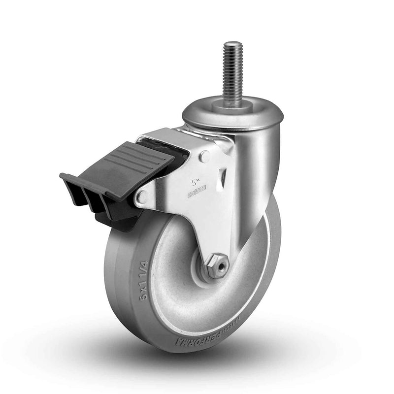 Main view of a Colson Casters 3.5" x 1.25" wide wheel Swivel caster with 1/2"-13 x 1-1/2" stud, with a top total locking brake, Performa wheel and 250 lb. capacity part