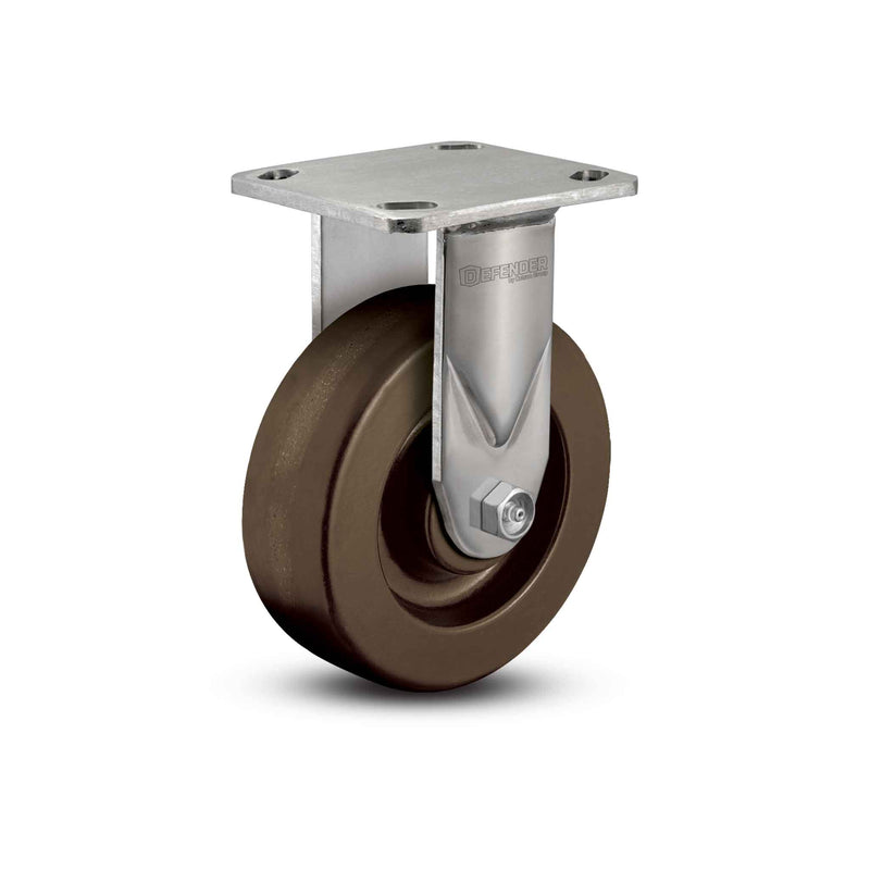 Stainless 4"x2" Hi-Temp Phenolic Delrin Bearing Rigid Caster with 4"x4.5" Plate