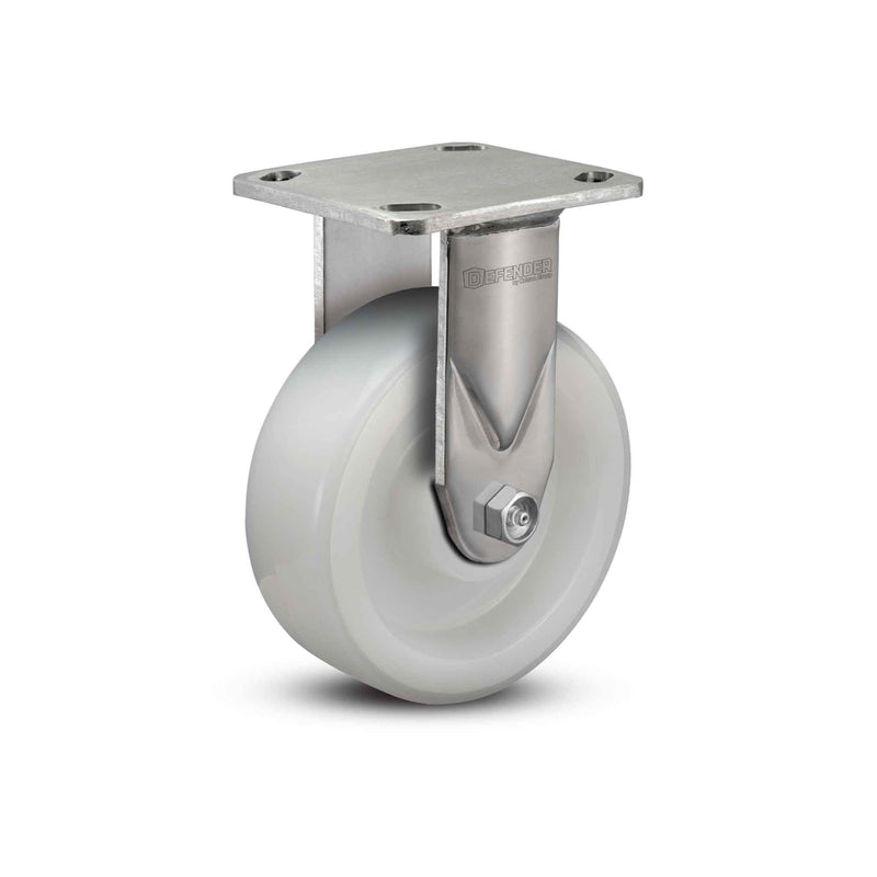 Stainless 4"x2" White Nylon Precision Ball Bearing Rigid Caster with 4"x4.5" Plate