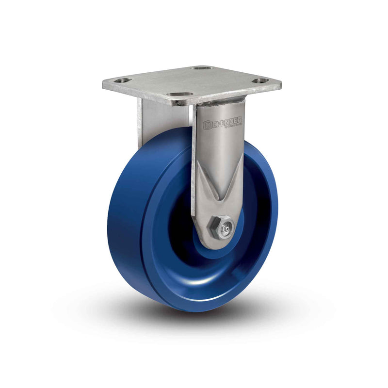 Stainless 4"x2" K Solid Polyurethane Delrin Bearing Rigid Caster with 4"x4.5" Plate