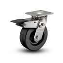 Stainless 4"x2" Phenolic Precision Ball Bearing Caster with Total Lock and 4"x4.5" Plate