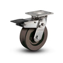 Stainless 4"x2" Hi-Temp Phenolic Roller Bearing Caster with Total Lock and 4"x4.5" Plate