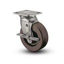 Stainless 4"x2" Hi-Temp Phenolic Delrin Bearing Side-Lock Caster with 4"x4.5" Plate