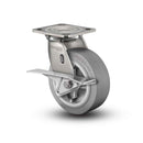 Stainless 4"x2" Performa Rubber (Flat/Grey) Roller Bearing CAM-Brake Caster with 4"x4.5" Plate