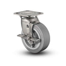 Stainless 4"x2" Performa Rubber (Flat/Grey) Roller Bearing Side-Lock Caster with 4"x4.5" Plate