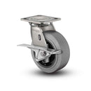 Stainless 4"x2" Performa Rubber (Flat/Conductive) Roller Bearing CAM-Brake Caster with 4"x4.5" Plate