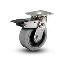 Stainless 4"x2" Performa Rubber (Flat/Conductive) Roller Bearing Caster with Total Lock and 4"x4.5" Plate