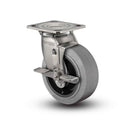 Stainless 4"x2" Performa Rubber (Flat/Conductive) Precision Ball Bearing Side-Lock Caster with 4"x4.5" Plate