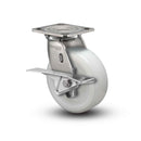 Stainless 4"x2" White Nylon Roller Bearing CAM-Brake Caster with 4"x4.5" Plate