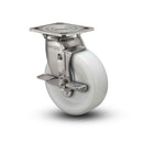 Stainless 4"x2" White Nylon Delrin Bearing Side-Lock Caster with 4"x4.5" Plate