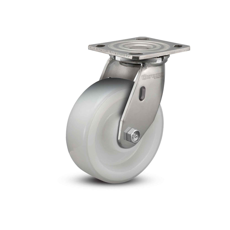 Stainless 4"x2" White Nylon Roller Bearing Caster with 4"x4.5" Plate